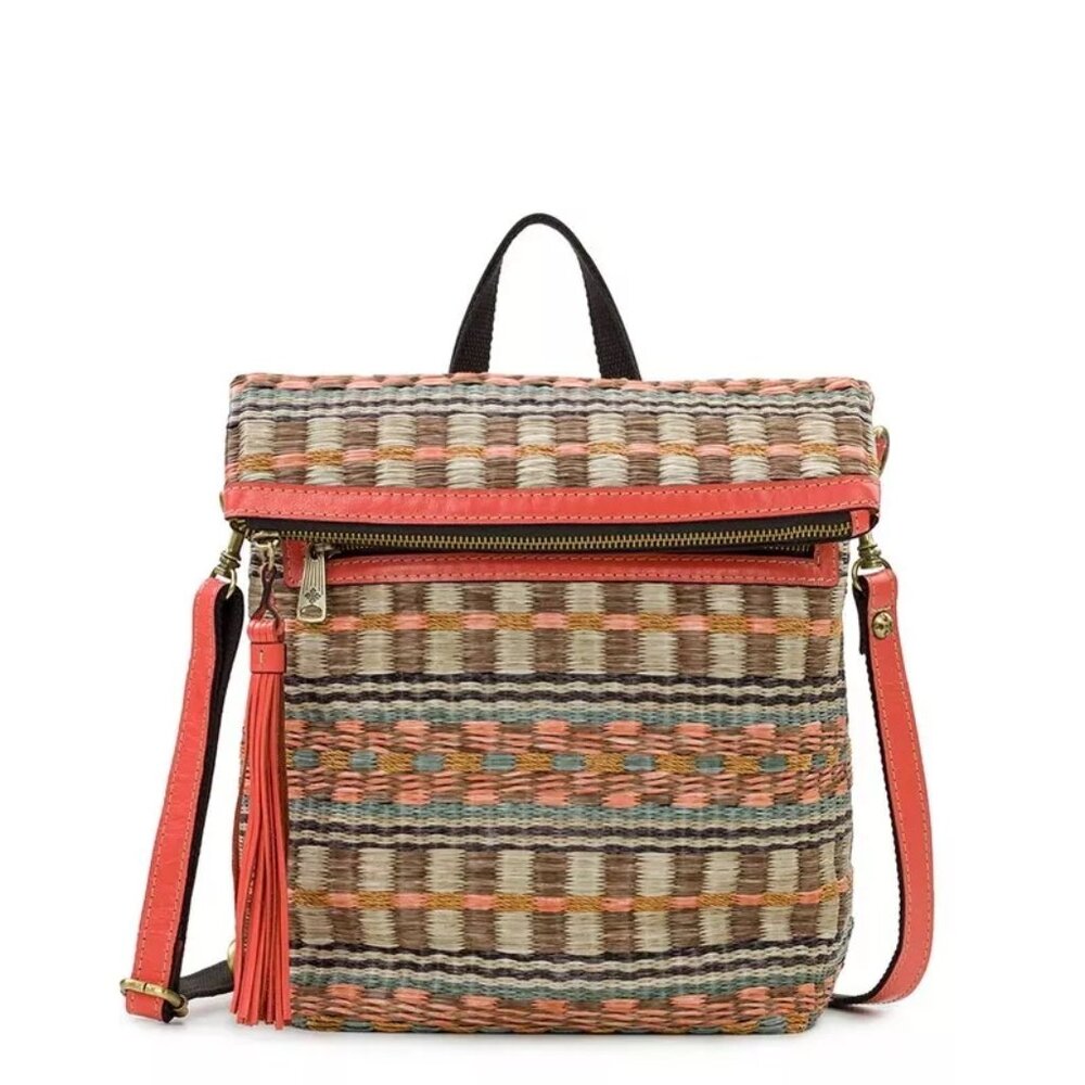 PATRICIA NASH Luzille Tote/Backpack Woven & Leather Orange Accents Bohemian